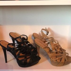 2 for 1 SALE! Strappy black and nude heels.